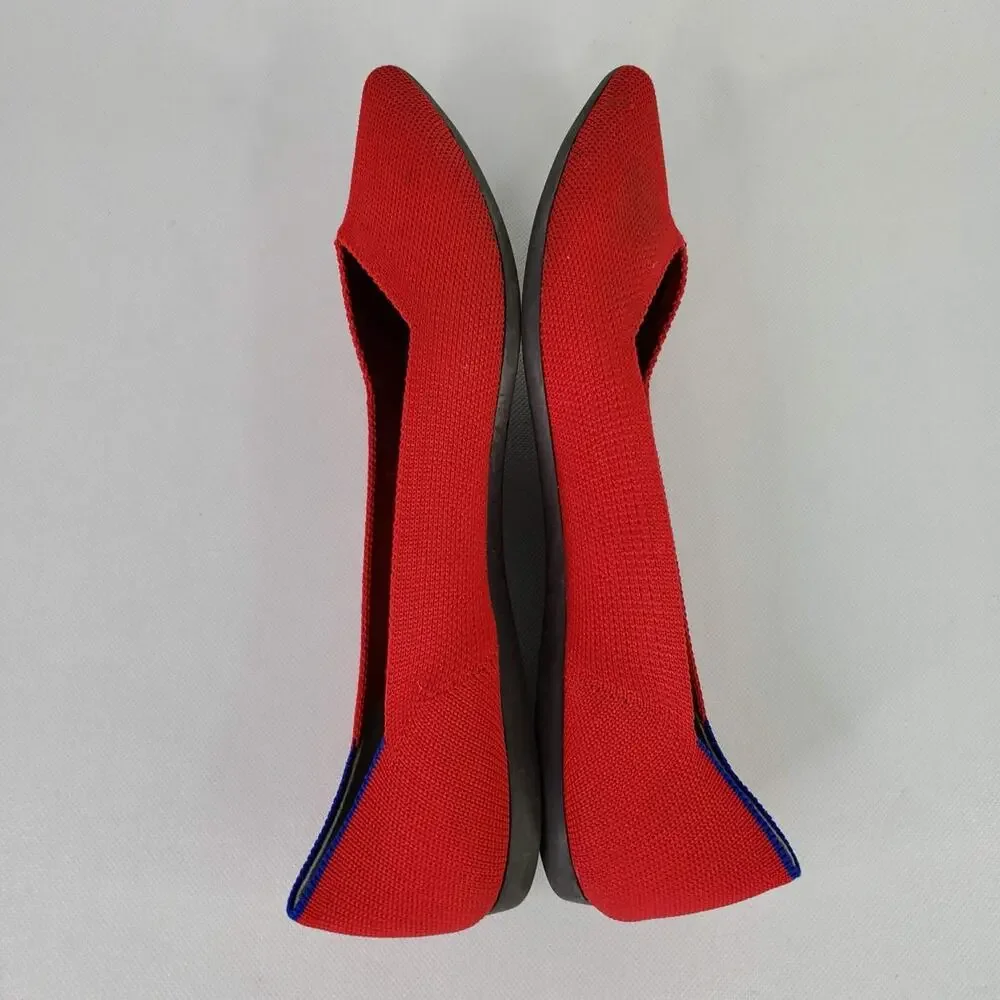 Rothys The Point Shoes Womens Size 9 Red Knit Pointed Toe Ballet Flats Slip On